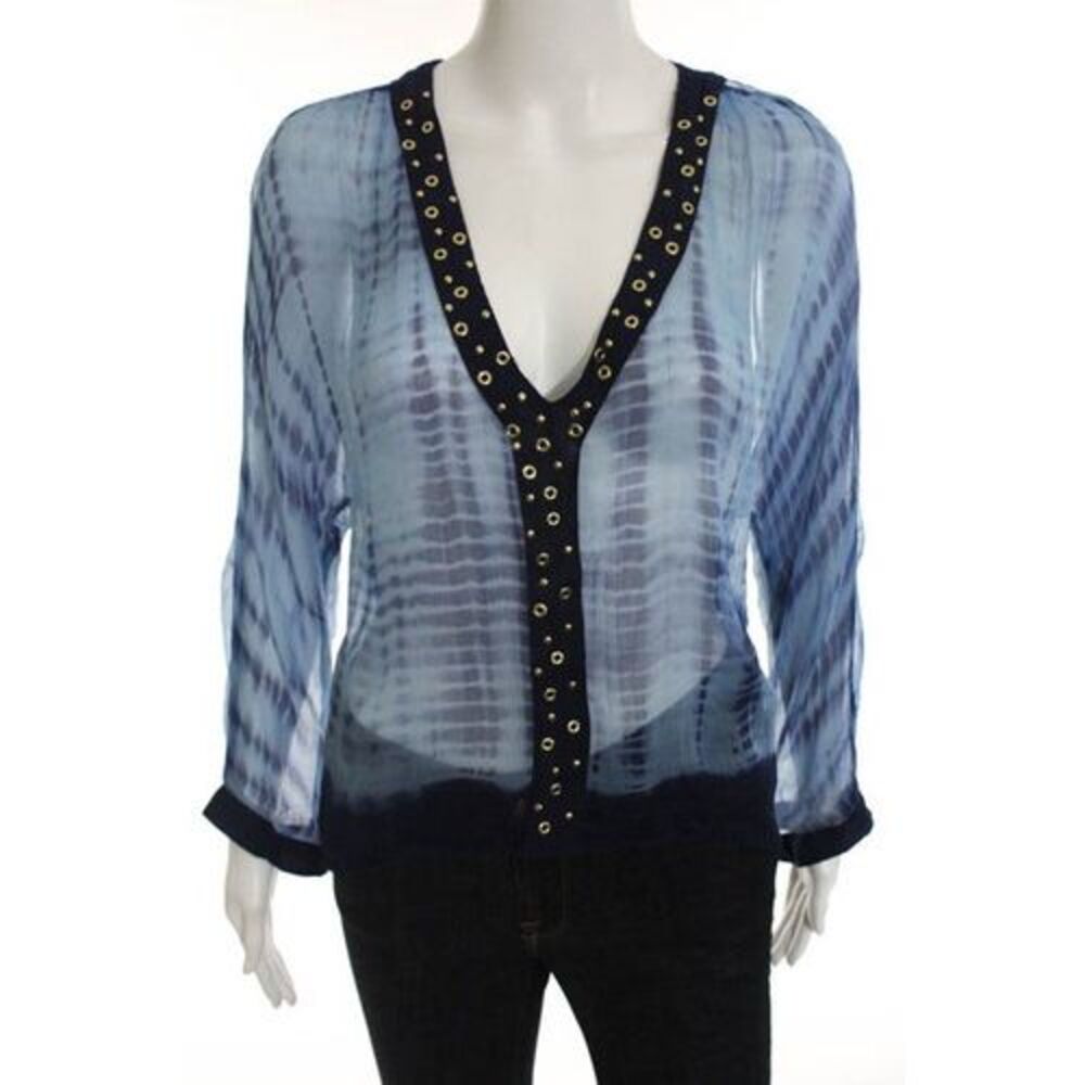 Michael Michael Kors Blue Tie Dye Grommet Sheer Blouse Size Extra Small